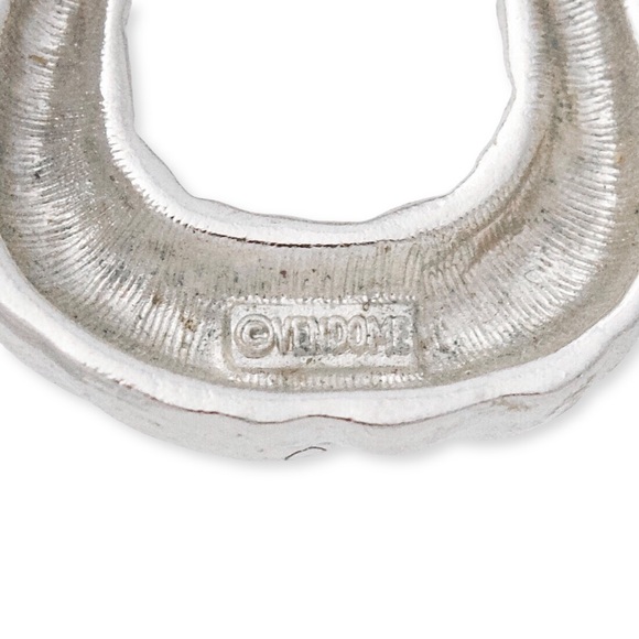 Vintage Vendome Doorknocker Earrings Textured Silver Tone Dangle Hoop - Picture 3 of 4